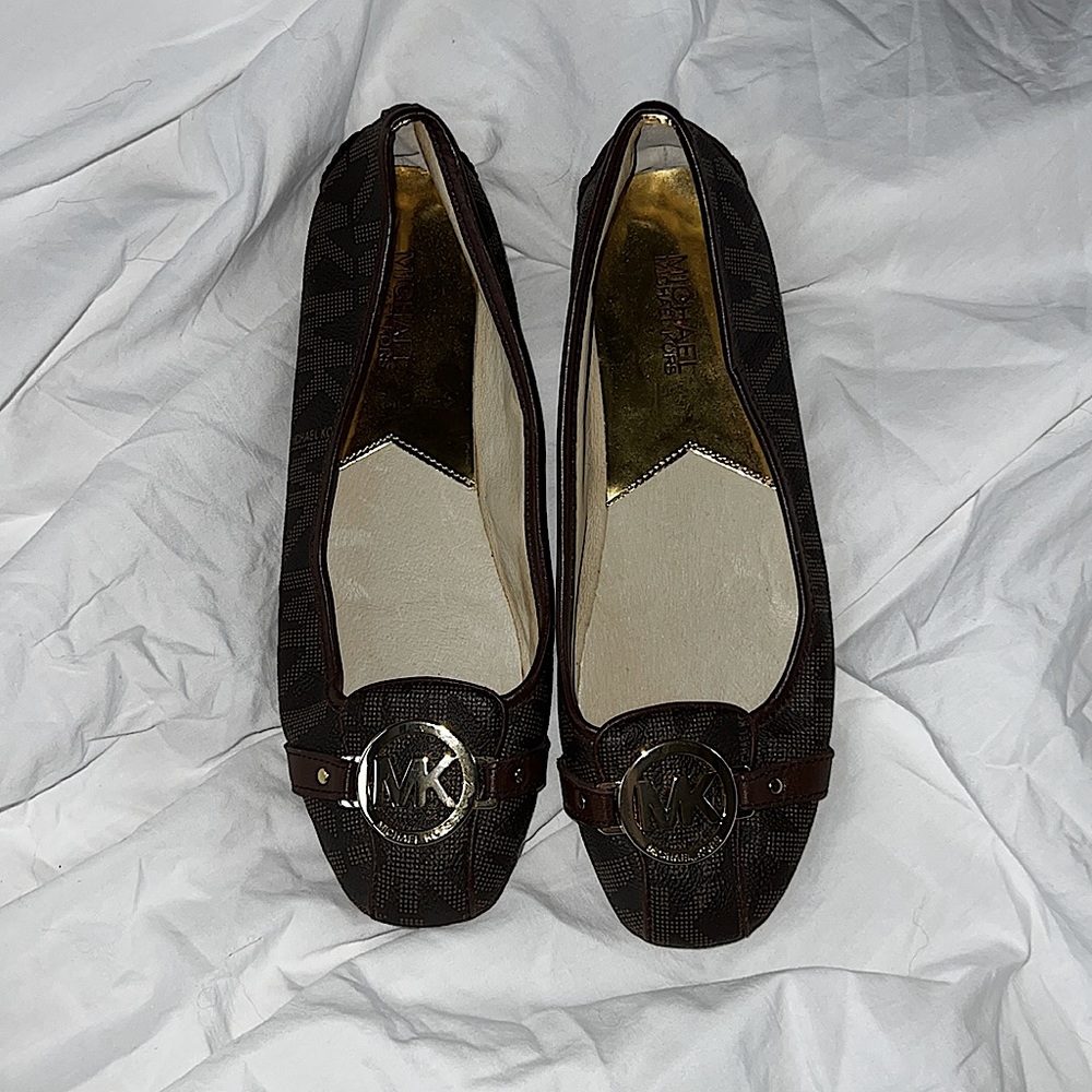 Michael Kors Women's Fulton Ballet Shoes Flats brown MK Signature Mocs Size 9